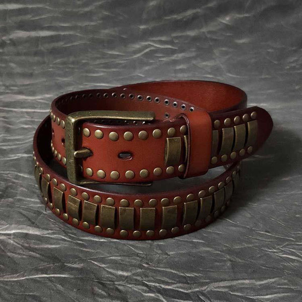 Black Fashion Leather Metal Rock Belt Motorcycle Belt Brown Punk Leath ...