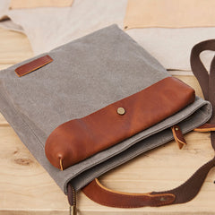 Mens Canvas Leather Square Side Bag Messenger Bag Canvas Shoulder Bag for Men - iwalletsmen