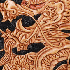 Handmade Leather Mens Clutch Wallet Cool Chinese Dragon Tooled Wallet Long Zipper Wallets for Men