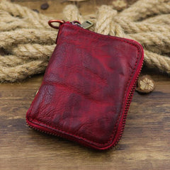 Brown Men Leather Zip Billfold Small Chain Wallet with Coin Pocket Biker Bifold Chain Wallet for Men - iwalletsmen