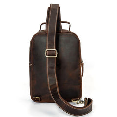 Best Brown Distressed LEATHER MENS Sling Bag One Shoulder Backpack Top Chest Bag For Men - iwalletsmen