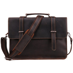 Vintage Brown Leather Men's Professional Briefcase Handbag 14‘’ Laptop Briefcase For Men - iwalletsmen