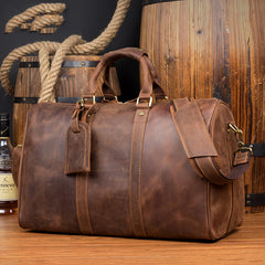 Cool Brown Leather 16 inches Black Shoulder Weekender Bag Travel Bags Duffle luggage Bag for Men - iwalletsmen