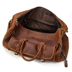 Cool Brown Leather Men's Overnight Bag Travel Bag Luggage Weekender Bag For Men - iwalletsmen