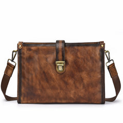 Vintage Brown Leather Men's Side Bag Messenger Bag 10'' Courier Shoulder Bag For Men - iwalletsmen