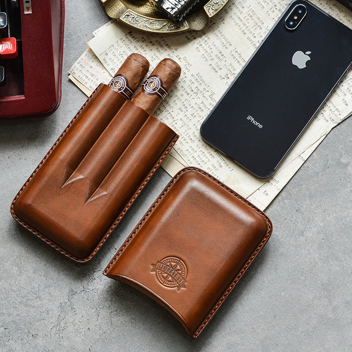 Luxury Brown Leather Cigar Case - Groovy Guy Gifts