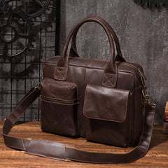 Cool Coffee Leather Mens Briefcase Work Handbag 15inch Laptop Bag Business Bag for Men - iwalletsmen