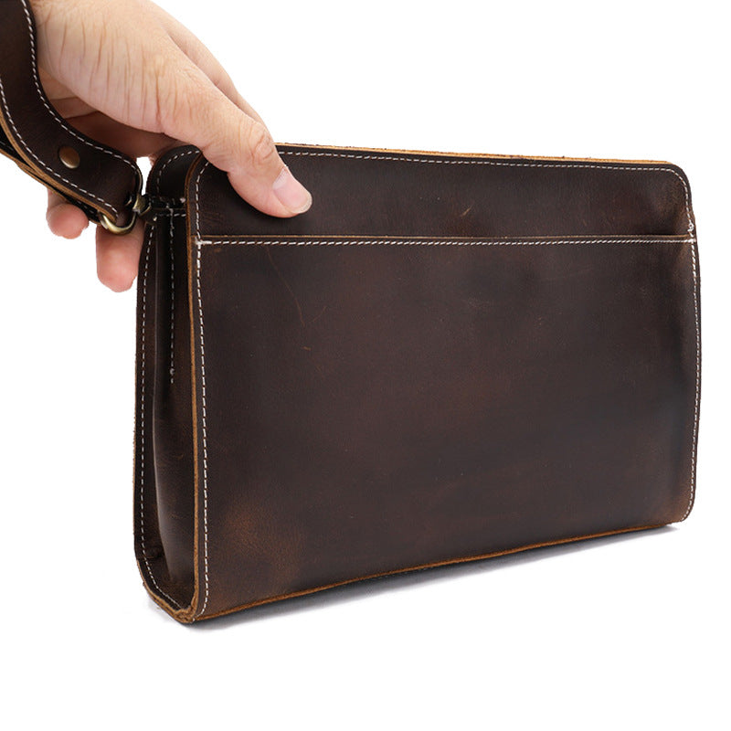 Black Leather Mens Brown Business Long Wallet Clutch Bag Wristlet Wall –  iwalletsmen