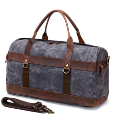 Cool Waxed Canvas Leather Mens Black Waterproof Travel Weekender Bag Duffle Bag for Men - iwalletsmen