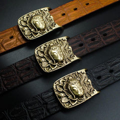 Handmade Genuine Leather Punk Rock Buddha&Demon Mens Cool Men Biker Trucker Leather Belt