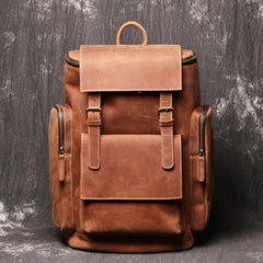 Brown Mens Leather 15 inches Large School Laptop Backpack Brown Travel Backpacks for Men - iwalletsmen