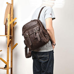 Coffee Cool Leather Mens School Backpack College Backpack 14'' Computer Backpack For Men - iwalletsmen