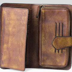 Handmade Leather Mens Cool Long Leather Wallet Trifold Clutch Wallet for Men - iwalletsmen