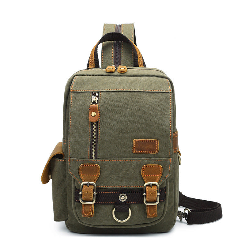 Men's Green Leather One Shoulder Backpack