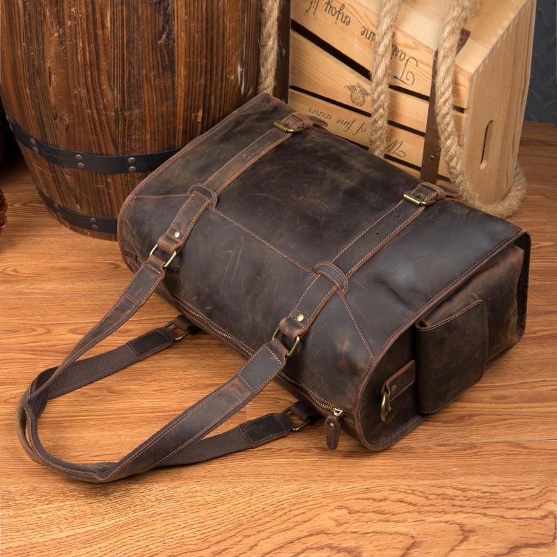 Crazy Horse Leather Travel Bags Vintage Men Duffle Bag Shoulder