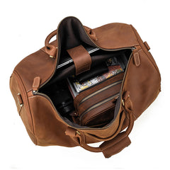 Vintage Brown Leather Men's Overnight Bag Weekender Bag Brown Travel Bag Handbag For Men - iwalletsmen