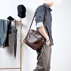 Brown Leather Mens 8 inches Courier Bag Messenger Bag Small Postman Bag For Men - iwalletsmen