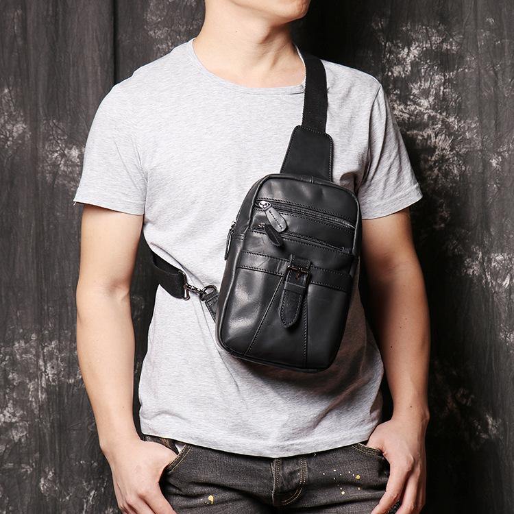Fashion Man Messenger Bags Plaid Men Bags Shoulder Crossbody Leather Sling  Bag For Male Black Single Shoulder Sling Backpack