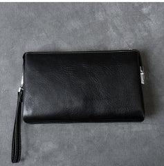 Black Leather Mens Brown Business Long Wallet Clutch Bag Wristlet Wallet For Men - iwalletsmen