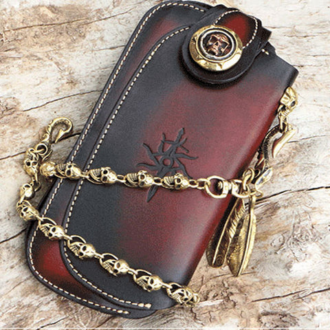 Leather trucker wallet with chain sale