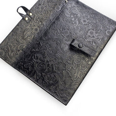 Handmade Leather Floral Tooled Mens Clutch Cool Slim Wallet Zipper Clutch Wristlet Wallet for Men