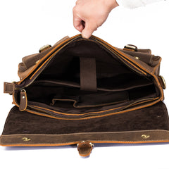 Vintage Brown Leather Men's Professional Briefcase 13‘’ Laptop Shoulder Briefcase For Men - iwalletsmen