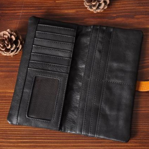 Handmade Leather Mens Cool Long Leather Wallet Bifold Clutch Wallet fo ...