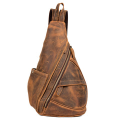 Leather Mens Cool 10 inches Sling Bag Crossbody Bag Chest Bag for men - iwalletsmen