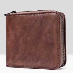 Genuine Leather Mens Cool Zipper Leather Wallet Men Small Wallets Bifold for Men - iwalletsmen