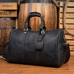 Cool Brown Leather 16 inches Black Shoulder Weekender Bag Travel Bags Duffle luggage Bag for Men - iwalletsmen