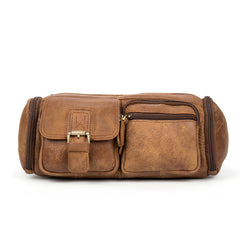 Brown Leather Barrel Fanny Pack Mens 8 inches Waist Bag Hip Pack Belt Bags Bumbags for Men - iwalletsmen