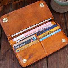 Handmade Leather Mens Trucker Wallet Cool Biker Leather Wallet Long Phone Wallets for Men