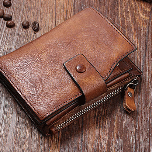 Cool Leather Mens Small Leather Wallet Men Bifold billfold Wallets for