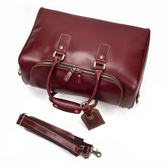 Classy Red Leather Men Barrel Overnight Bags Doctor Bag Travel Bags Weekender Bags For Men - iwalletsmen