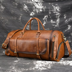 Cool Brown Leather Men's Overnight Bag Travel Bag Duffel Bag Weekender Bag For Men - iwalletsmen