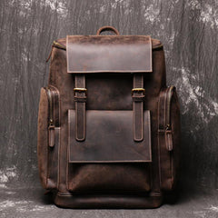 Brown Mens Leather 15 inches Large School Laptop Backpack Brown Travel Backpacks for Men - iwalletsmen