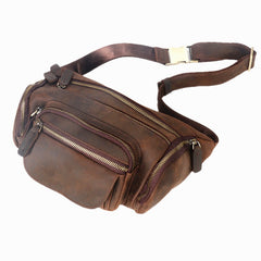 Black Leather Fanny Packs Bulky Waist Bags Mens Hip Packs Bum Bags for Men