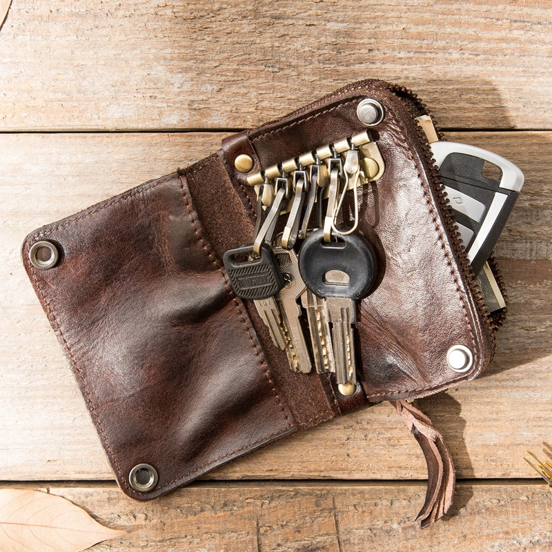 Cool Leather Mens Black Key Chain Wallet Car Key Wallet Brown Car Key