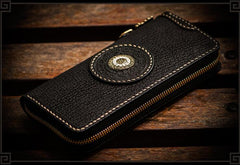 Handmade Leather Tibetan Mens Chain Biker Wallet Cool Leather Wallet Long Clutch Wallets for Men