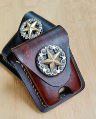 Coffee Handmade Star Leather Classic Zippo Lighter Case Zippo Lighter Holder With Belt Clip Loop For Men - iwalletsmen