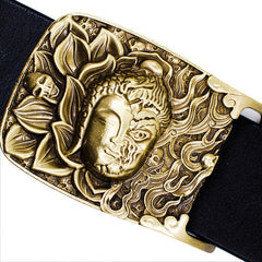 Handmade Genuine Leather Punk Rock Buddha&Demon Mens Cool Men Biker Trucker Leather Belt