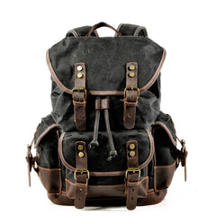 Cool Canvas Leather Mens Large Black Backpack Travel Backpack Hiking Backpack for Men - iwalletsmen