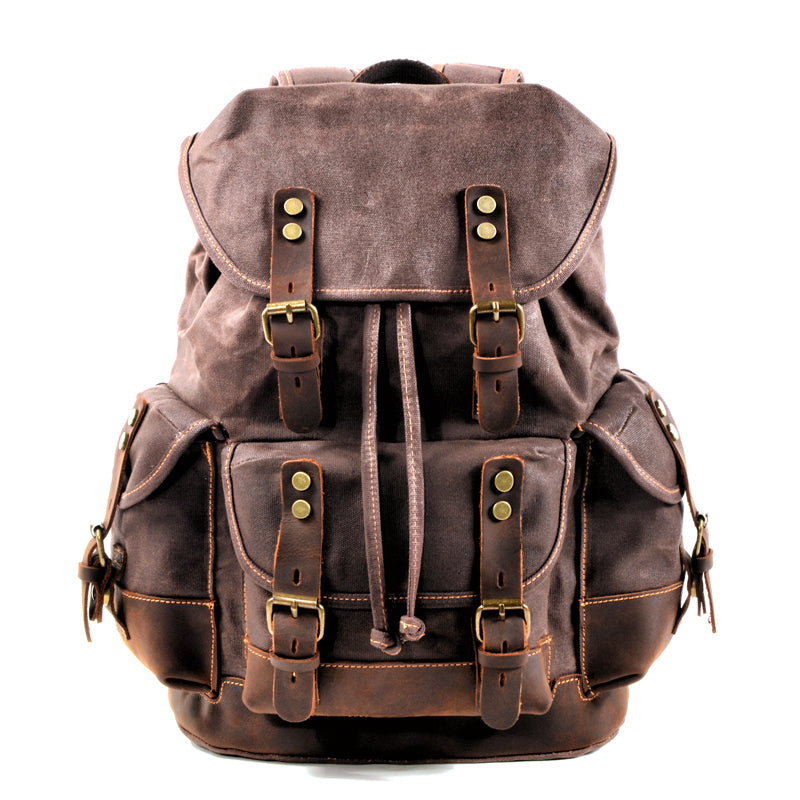 Cool Canvas Leather Mens Large Black Backpack Travel Backpack Hiking Backpack for Men - iwalletsmen