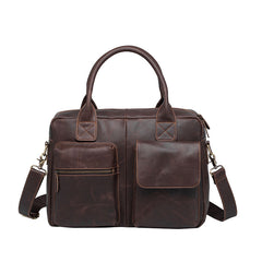 Cool Coffee Leather Mens Briefcase Work Handbag 15inch Laptop Bag Business Bag for Men - iwalletsmen