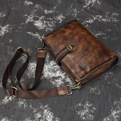 Vintage Brown Leather Men's Side Bag Messenger Bag 10'' Courier Shoulder Bag For Men - iwalletsmen