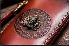 Handmade Leather Tibetan Mens Chain Biker Wallet Cool Leather Wallet Long Clutch Wallets for Men