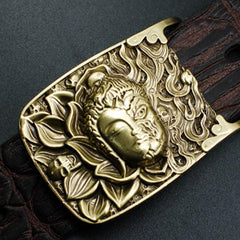 Handmade Genuine Leather Punk Rock Buddha&Demon Mens Cool Men Biker Trucker Leather Belt