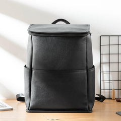 Black Fashion Mens Leather 15-inch Computer Backpacks Business Travel Backpacks College Backpack for men - iwalletsmen