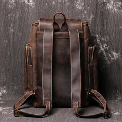 Brown Mens Leather 15 inches Large School Laptop Backpack Brown Travel Backpacks for Men - iwalletsmen