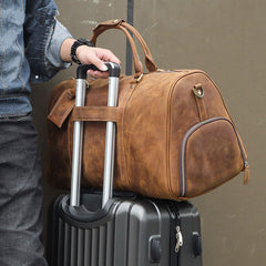 Vintage Brown Leather Men's Overnight Bag Weekender Bag Brown Travel Bag Handbag For Men - iwalletsmen